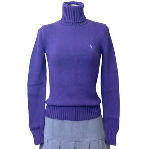 Vintage Ralph Lauren Embroidered Logo Royal Purple Mock Turtleneck Sweater Sz M